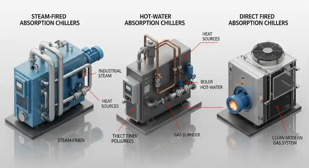 انواع چیلر جذبی بر اساس منبع گرما